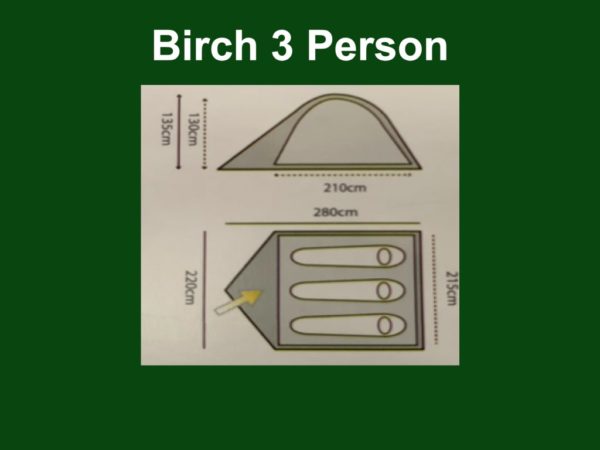 Highlander Outdoor Birch 3 Person Dome Tent Foot print and szie guide