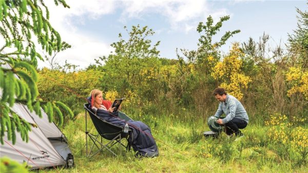 Easy Camp Adventure Grill Green Couple sat near tent cooking