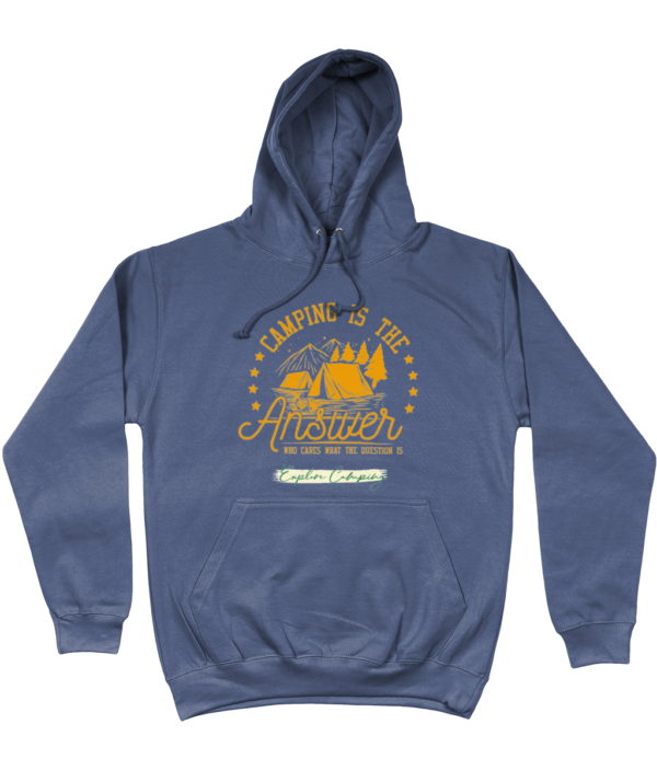 Camping is the Answer' College Hoodie: Essential for Camping Enthusiasts
